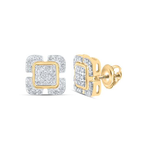 10kt Yellow Gold Womens Round Diamond Square Earrings 1/6 Cttw - 162225