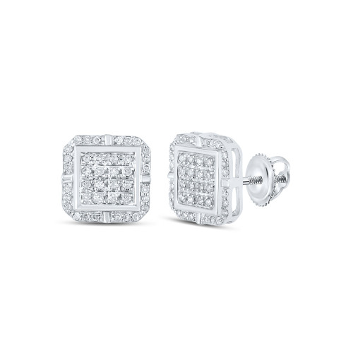 10kt White Gold Womens Round Diamond Square Earrings 1/4 Cttw - 162251