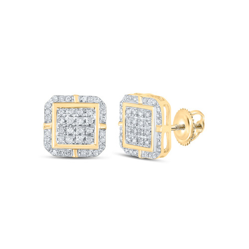 10kt Yellow Gold Womens Round Diamond Square Earrings 1/4 Cttw - 162250