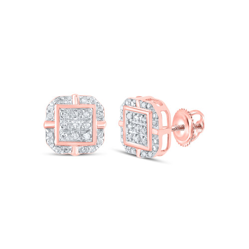 10kt Rose Gold Womens Round Diamond Square Earrings 1/6 Cttw - 162248