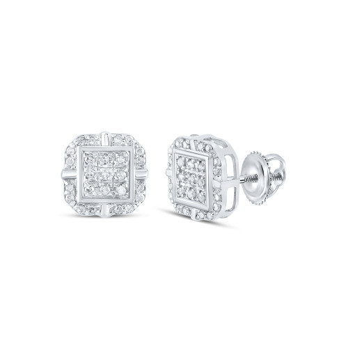 10kt White Gold Womens Round Diamond Square Earrings 1/6 Cttw - 162247