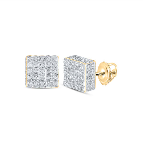 10kt Yellow Gold Womens Round Diamond Square Earrings 3/8 Cttw - 162273