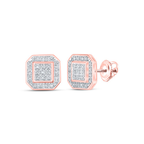 10kt Rose Gold Womens Round Diamond Octagon Earrings 1/6 Cttw