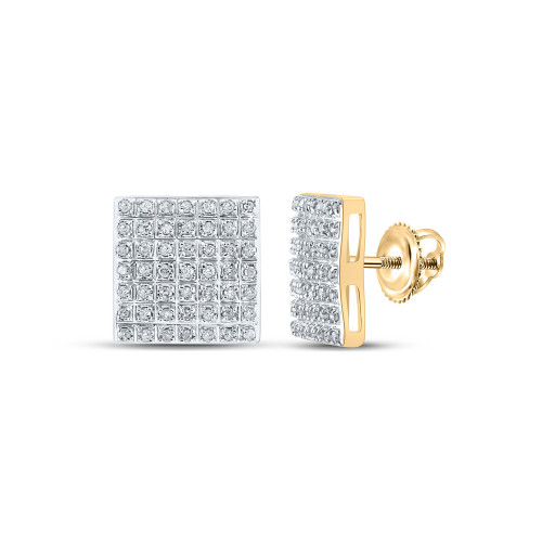 10kt Yellow Gold Womens Round Diamond Square Earrings 1/4 Cttw - 162291
