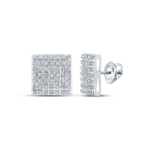 10kt White Gold Womens Round Diamond Square Earrings 1/4 Cttw - 162292