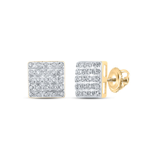 10kt Yellow Gold Womens Round Diamond Square Earrings 1/6 Cttw - 162288