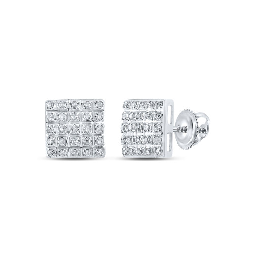 10kt White Gold Womens Round Diamond Square Earrings 1/6 Cttw - 162289