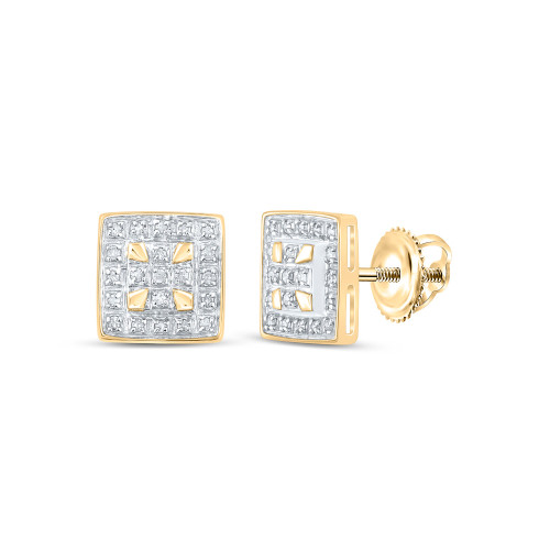 10kt Yellow Gold Womens Round Diamond Square Earrings 1/8 Cttw - 162282