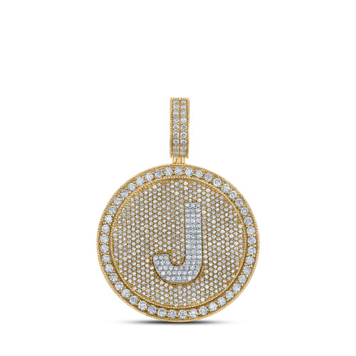 10kt Two-tone Gold Mens Round Diamond Letter J Circle Charm Pendant 3-7/8 Cttw
