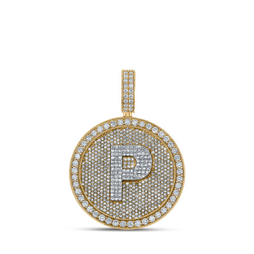 10kt Two-tone Gold Mens Round Diamond Letter P Circle Charm Pendant 4 Cttw