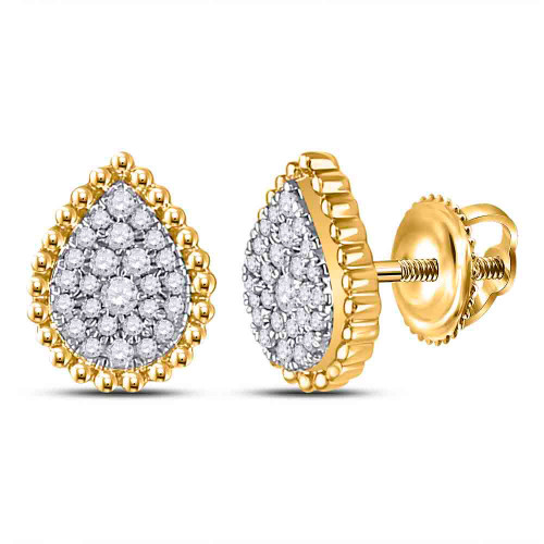 10kt Yellow Gold Womens Round Diamond Teardrop Earrings 1/4 Cttw - 150223