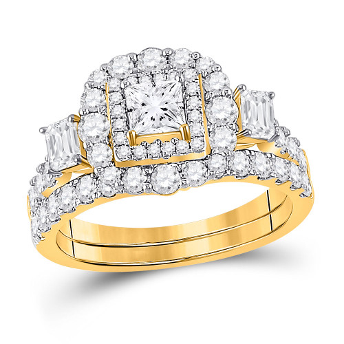 14kt Yellow Gold Princess Diamond Bridal Wedding Ring Band Set 2 Cttw - 152883