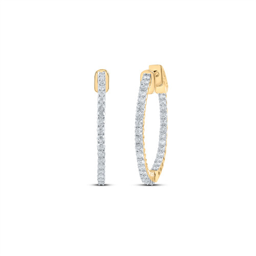 14kt Yellow Gold Womens Round Diamond Slender In Out Hoop Earrings 2 Cttw - 164878