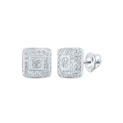 10kt White Gold Womens Round Diamond Square Earrings 3/8 Cttw - 162216