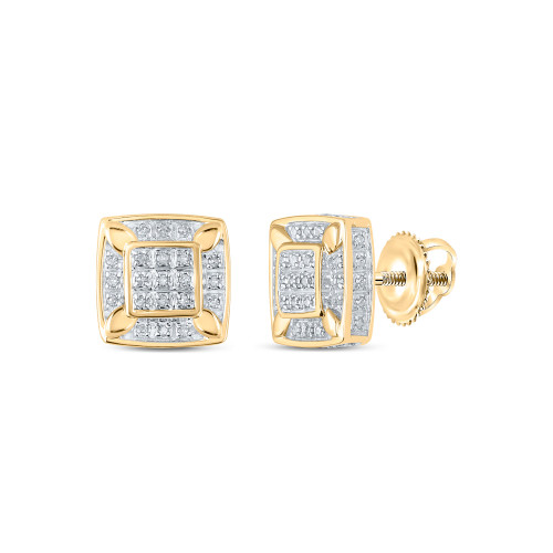 10kt Yellow Gold Womens Round Diamond Square Earrings 1/4 Cttw - 162200