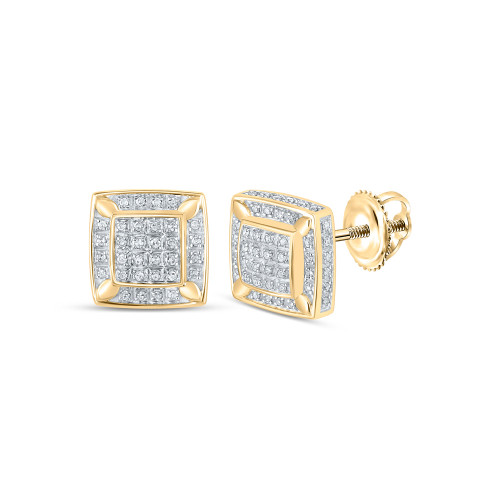 10kt Yellow Gold Womens Round Diamond Square Earrings 1/3 Cttw - 162202