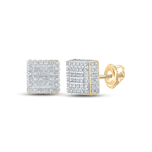 10kt Yellow Gold Womens Round Diamond Square Earrings 1/2 Cttw - 162204