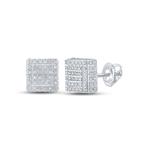 10kt White Gold Womens Round Diamond Square Earrings 1/2 Cttw - 162203
