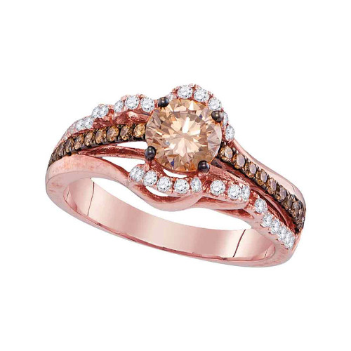 14kt Rose Gold Round Brown Diamond Solitaire Bridal Wedding Engagement Ring 1-1/4 Cttw - 94295