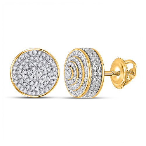 10kt Yellow Gold Mens Round Diamond 3d Disk Circle Earrings 1/4 Cttw