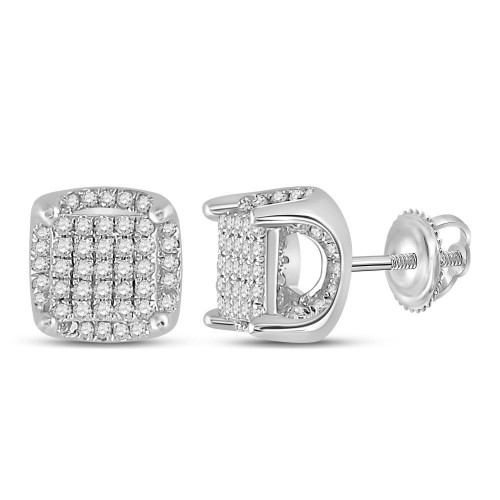 10kt White Gold Womens Round Diamond Square Earrings 1/2 Cttw - 94241