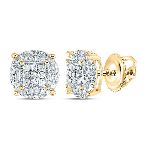 Yellow-tone Sterling Silver Womens Round Diamond Cluster Earrings 1/4 Cttw - 96897