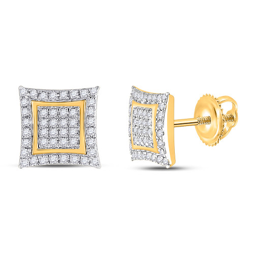 10kt Yellow Gold Womens Round Diamond Kite Square Earrings 1/4 Cttw