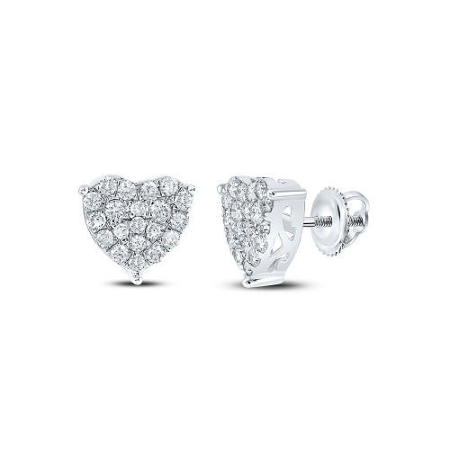 10kt White Gold Womens Round Diamond Heart Earrings 1 Cttw - 113331