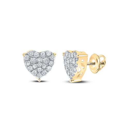 10kt Yellow Gold Womens Round Diamond Heart Earrings 1 Cttw - 113330