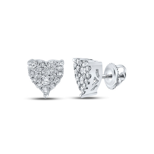 10kt White Gold Womens Round Diamond Heart Earrings 1/4 Cttw - 113333