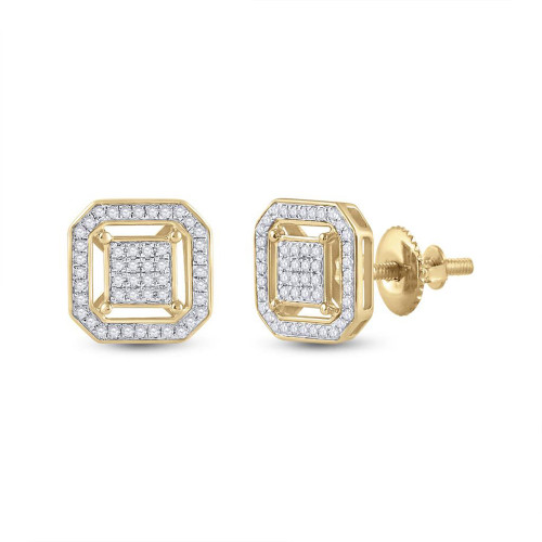 10kt Yellow Gold Womens Round Diamond Square Earrings 1/4 Cttw - 96863