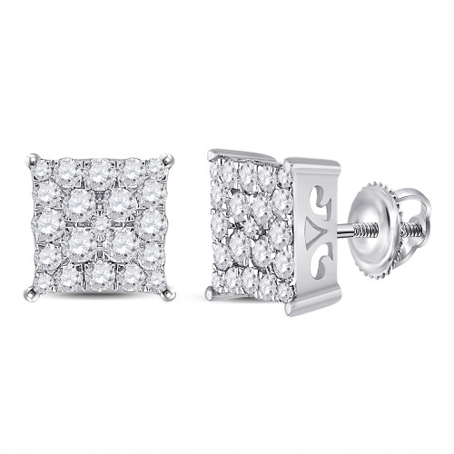 10kt White Gold Womens Round Diamond Square Earrings 3/4 Cttw - 113304