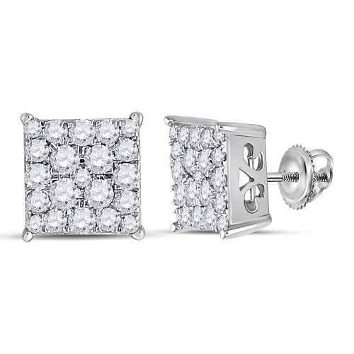 10kt White Gold Womens Round Diamond Square Earrings 1/2 Cttw - 113301