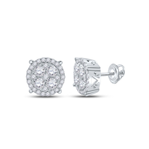 10kt White Gold Womens Round Diamond Cluster Earrings 1 Cttw - 162358