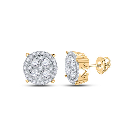 10kt Yellow Gold Womens Round Diamond Cluster Earrings 1 Cttw - 162357