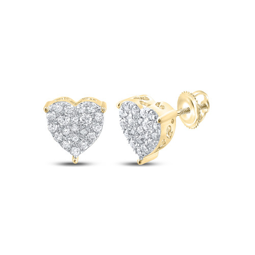 10kt Yellow Gold Womens Round Diamond Heart Earrings 1/2 Cttw - 162376