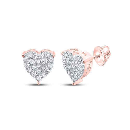 10kt Rose Gold Womens Round Diamond Heart Earrings 1/2 Cttw - 162378