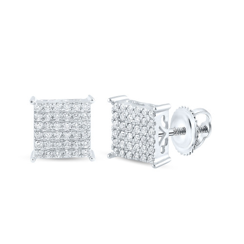 10kt White Gold Womens Round Diamond Square Earrings 1/2 Cttw - 162371