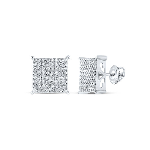 10kt White Gold Womens Round Diamond Square Earrings 1 Cttw - 162374