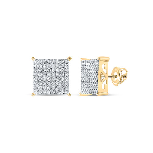 10kt Yellow Gold Womens Round Diamond Square Earrings 1 Cttw - 162373