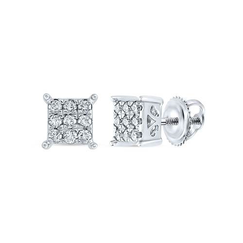 10kt White Gold Womens Round Diamond Square Earrings 1/6 Cttw - 162365