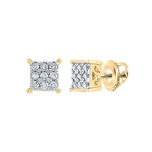 10kt Yellow Gold Womens Round Diamond Square Earrings 1/6 Cttw - 162364