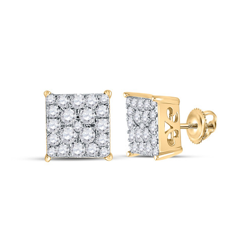 10kt Yellow Gold Womens Round Diamond Square Earrings 1/2 Cttw - 162362