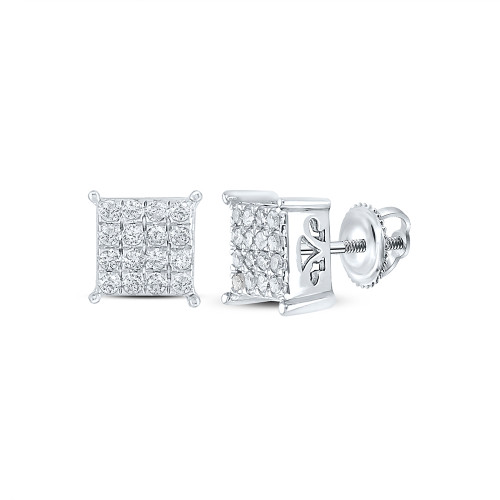 10kt White Gold Womens Round Diamond Square Earrings 1/4 Cttw - 162368