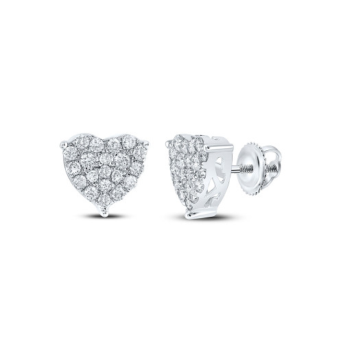 10kt White Gold Womens Round Diamond Heart Earrings 1 Cttw - 162384