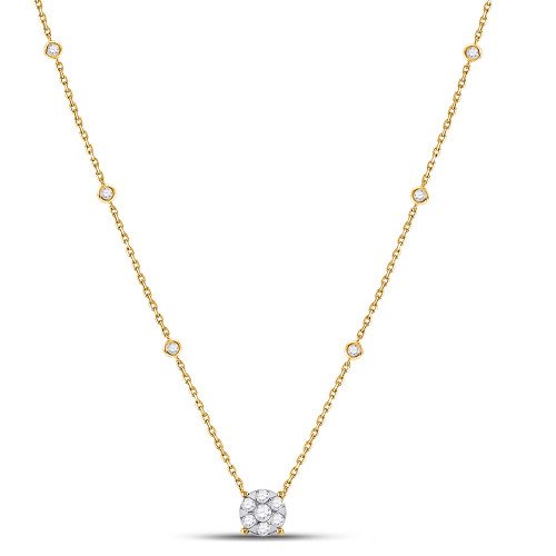 14kt Yellow Gold Womens Round Diamond Fashion Cluster Necklace 5/8 Cttw