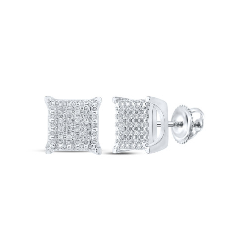 Sterling Silver Womens Round Diamond Square Earrings 1/10 Cttw - 164948