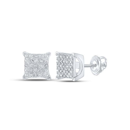 Sterling Silver Womens Round Diamond Square Earrings 1/20 Cttw - 164947