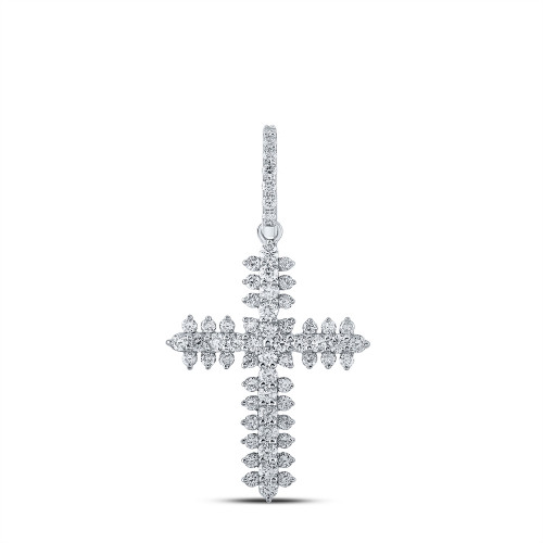 10kt White Gold Womens Round Diamond Cross Pendant 3/4 Cttw - 164970