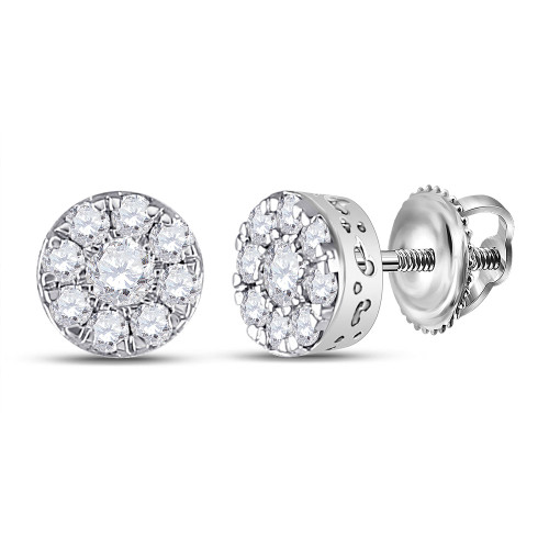 14kt White Gold Womens Round Diamond Cluster Earrings 1/2 Cttw - 149330
